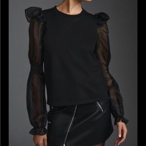 NWT Anthropologie Black Blouse with Sheer Sleeves